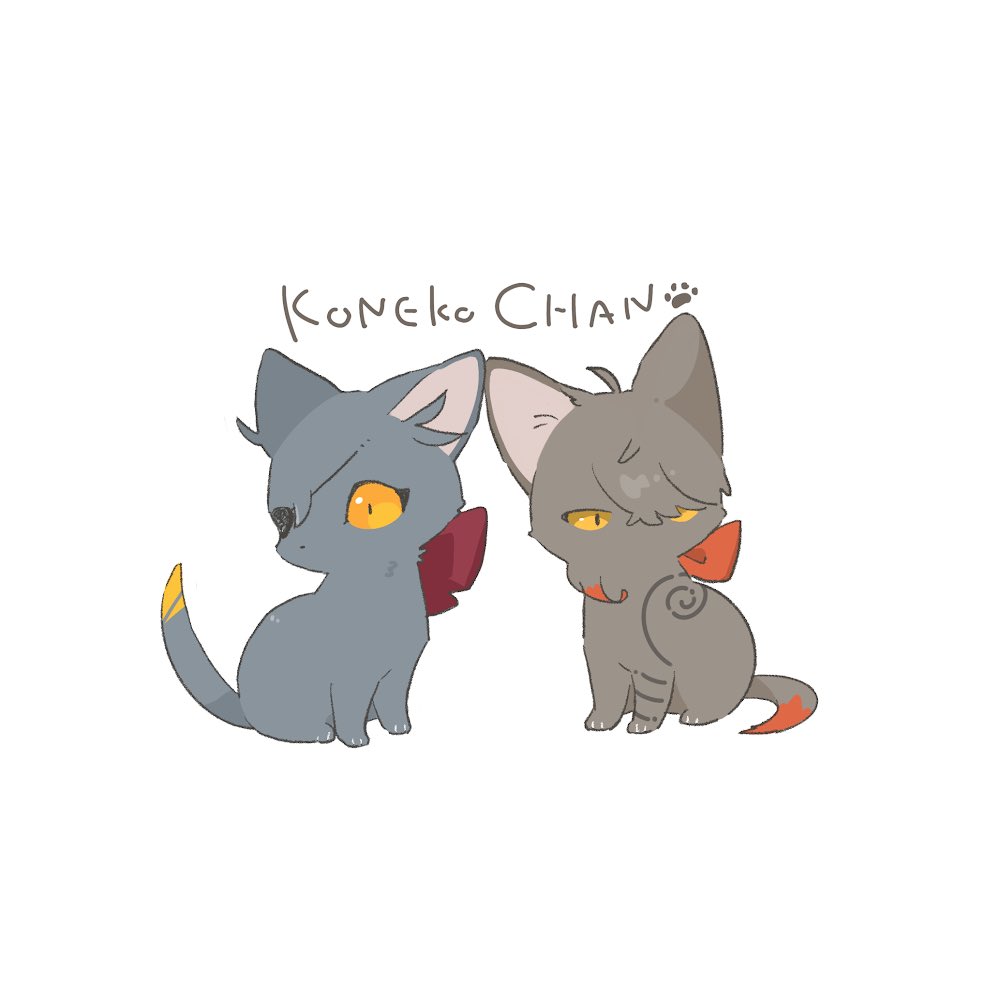 65tan_tl, animal, animal_focus, animalization, black_cat, bow, cat, clothed_animal, colored_sclera, colored_tips, eyepatch, full_body, hair_over_one_eye, multicolored_hair, no_mouth, one_eye_covered, ookurikara, red_bow, red_hair, shokudaikiri_mitsutada, simple_background, sitting, touken_ranbu, white_background, yellow_sclera