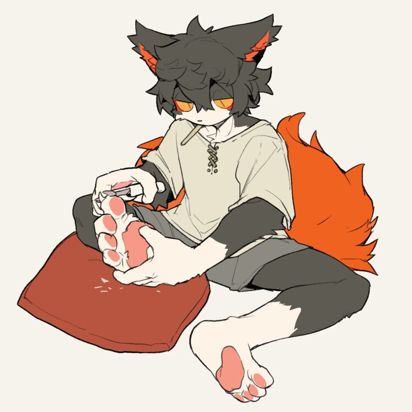 1boy, aak_(arknights), arknights, barefoot, claws, colored_sclera, furry, furry_male