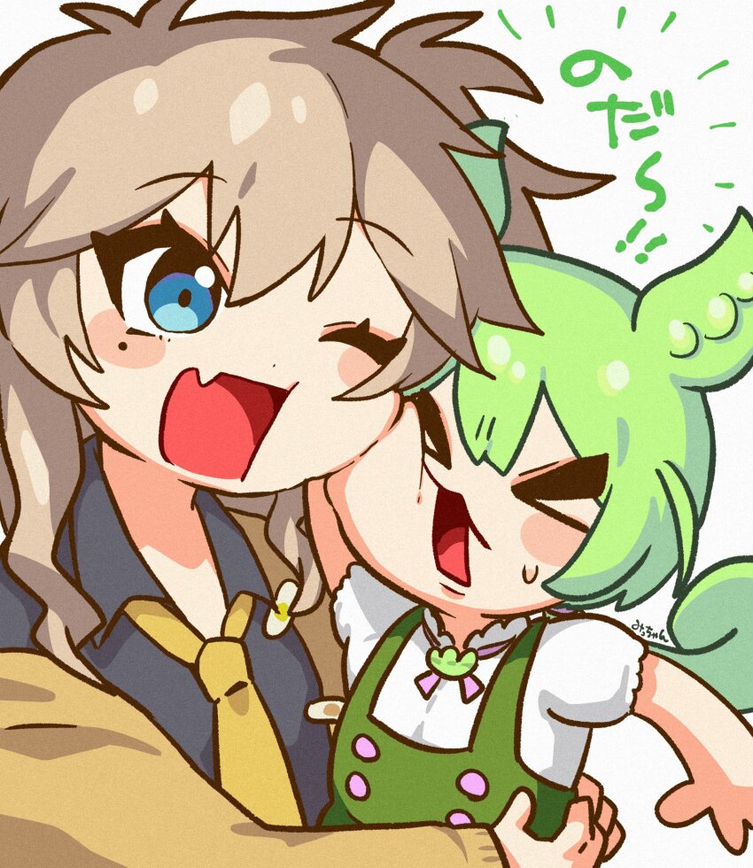 >_<, :3, artist_name, black_shirt, blue_eyes, blush_stickers, brooch, brown_hair