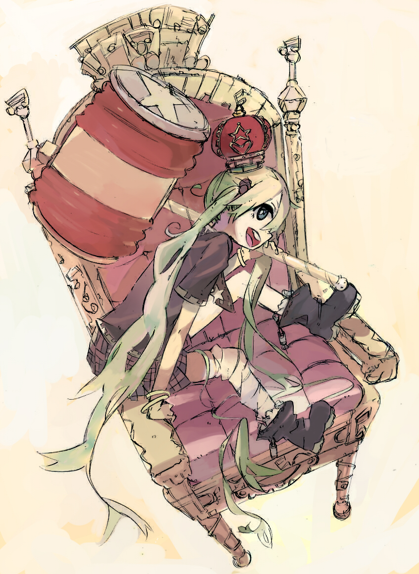 1girl, aqua_eyes, aqua_hair, bad_id, bad_pixiv_id, crown, female_focus, hammer