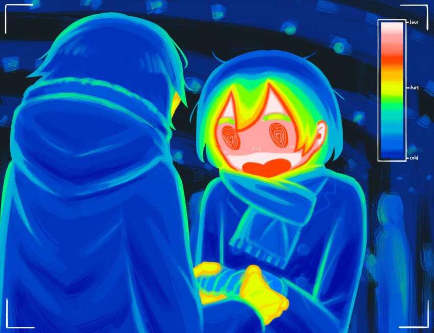 1boy, 1girl, absurdres, avogado6, buttons, coat, commentary, double-breasted