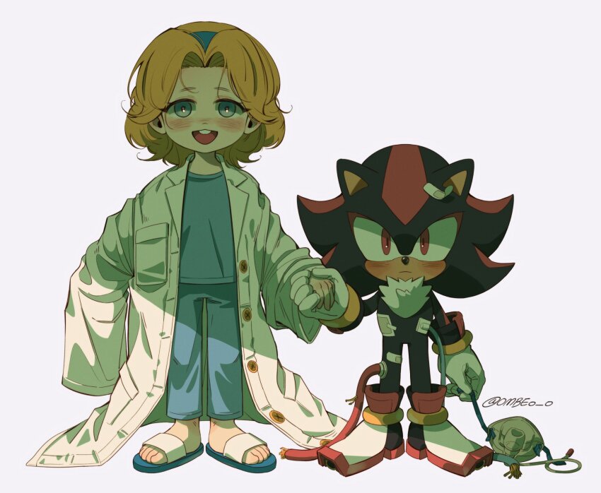 1boy, 1girl, aged_down, animal_ears, animal_nose, artist_name, bandaid, bandaid_on_head