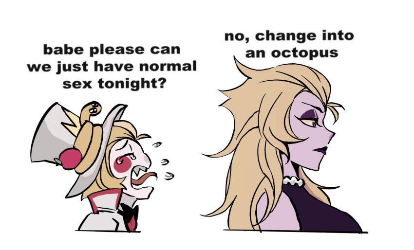 1boy, 1girl, apple, black_bow, black_bowtie, blonde_hair, bow, bowtie