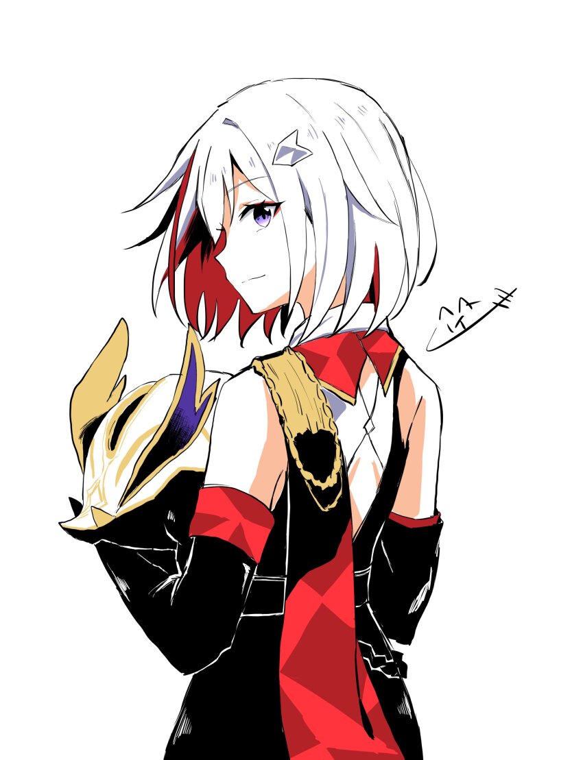 1girl, absurdres, black_dress, black_gloves, closed_mouth, colored_inner_hair, commentary, dress