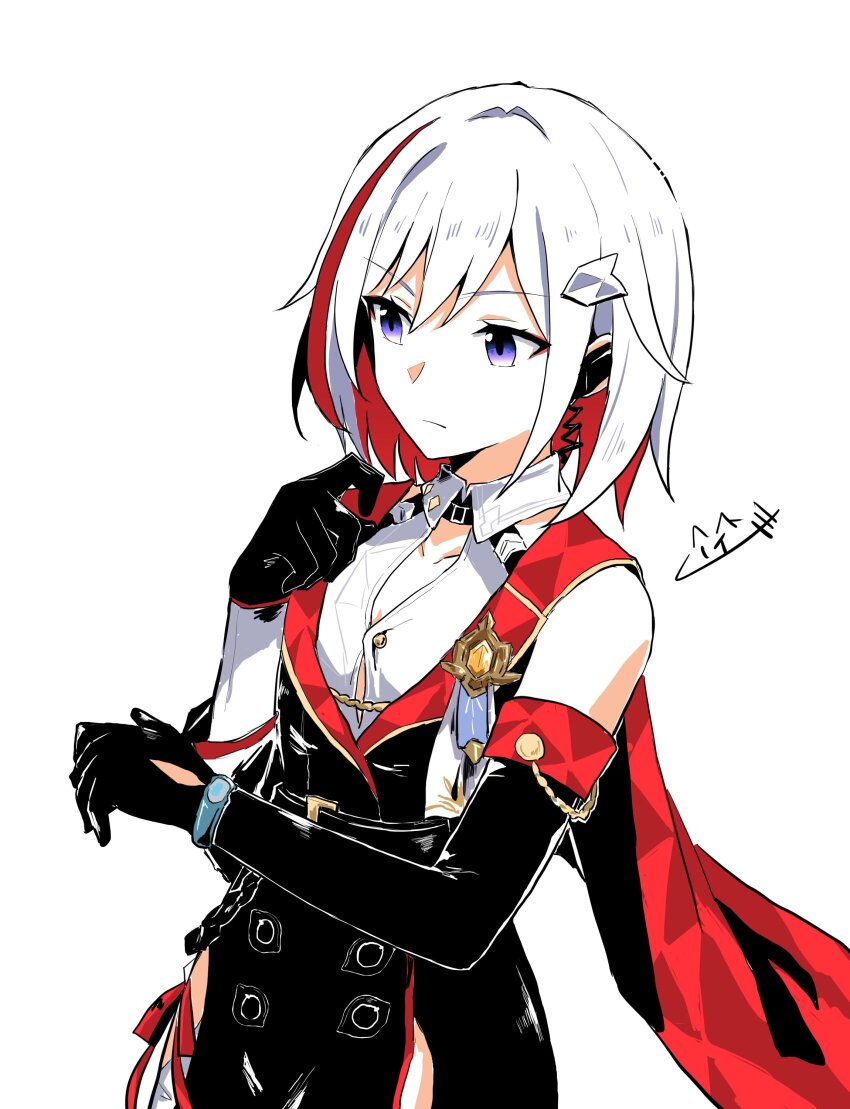 1girl, absurdres, black_dress, black_gloves, black_sleeves, cleavage_cutout, clothing_cutout, collarbone