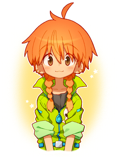 1girl, :3, bemani, black_shirt, blush, braid, brown_background, brown_eyes