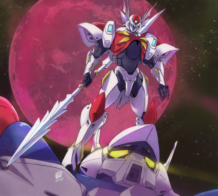 1990s_(style), absurdres, armor, armored_trooper, glowing, glowing_eyes, highres, holding