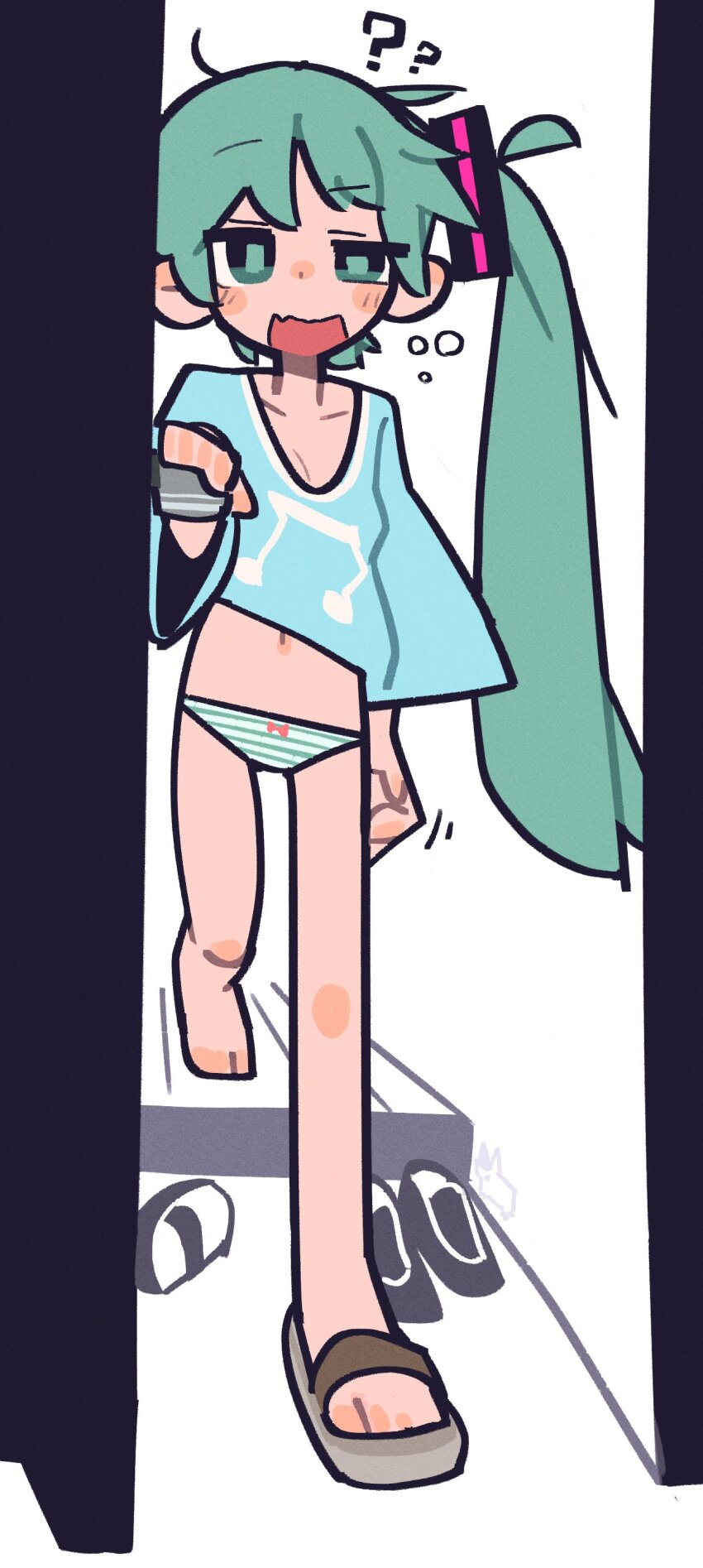 1girl, ?, ??, absurdres, adpx, aqua_eyes, aqua_hair, beamed_eighth_notes