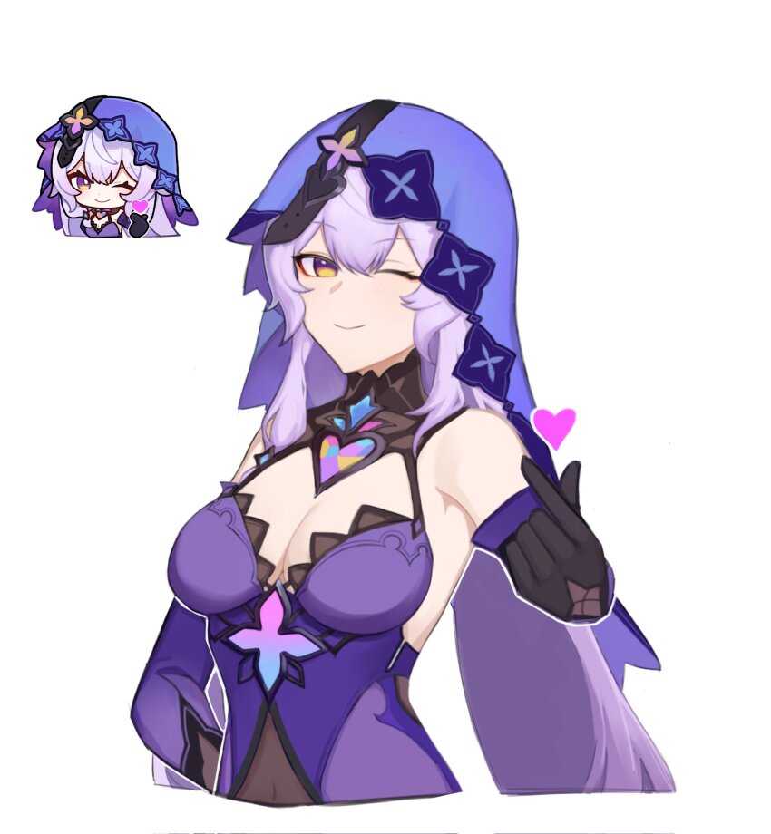 1girl, bajigurr, black_gloves, black_swan_(honkai:_star_rail), breasts, brown_eyes, chibi, chibi_inset