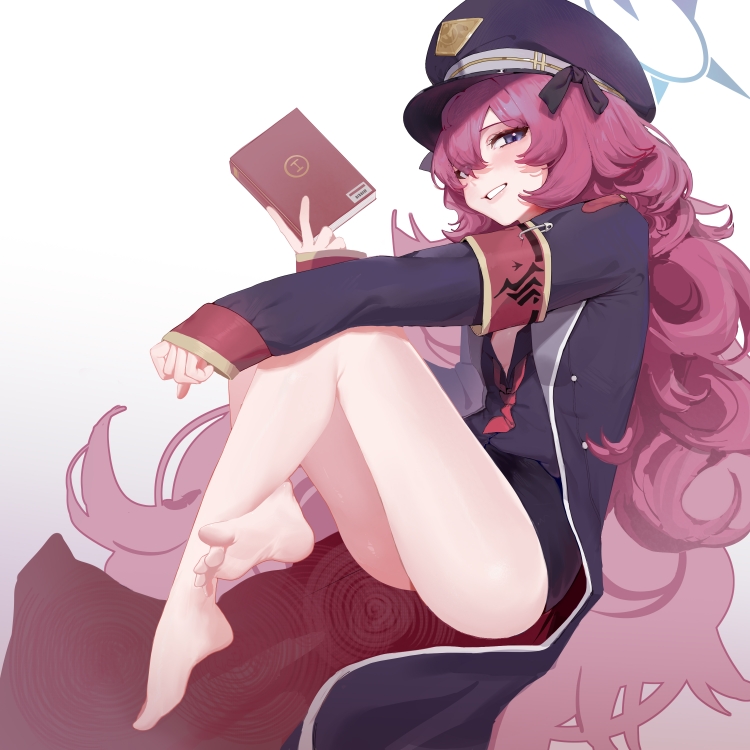 1girl, armband, ass, black_coat, black_shirt, black_skirt, blue_archive, blue_eyes