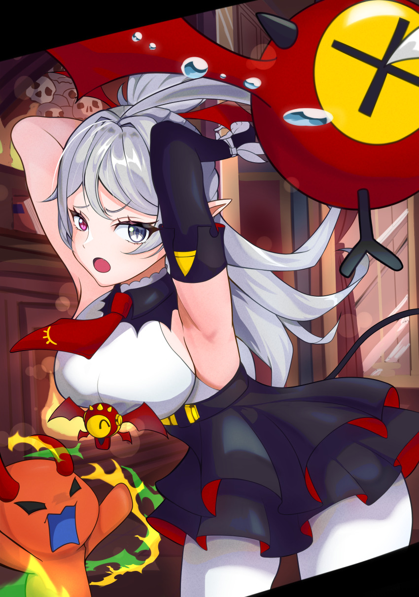 1girl, absurdres, ahoge, black_skirt, breasts, general_geega, general_geega_(underworld_casual), grey_eyes