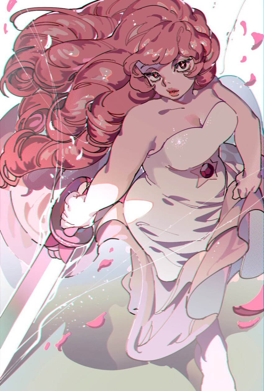 1girl, dress, drill_hair, highres, holding, holding_sword, holding_weapon, long_hair