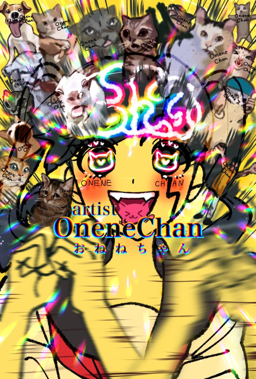 1boy, 1girl, afterimage, animal, artist_name, black_hair, black_sailor_collar, bling-bang-bang-born_(creepy_nuts), blush, brain, cat_covering_ears_(meme), character_request, check_character, chipi_chipi_chapa_chapa_(meme), dog, fangs, genderswap, genderswap_(mtf), goat, happy_happy_happy_cat_(meme), heart, heart-shaped_pupils, highres, huh?_cat_(meme), i_don't_like_your_girlfriend_cat_(meme), kick_back_(song), mash_burnedead, mashle, meme, motion_blur, neckerchief, onene, open_mouth, pop_cat_(meme), red_neckerchief, sailor_collar, school_uniform, serafuku, symbol-shaped_pupils, tongue, twintails, yonezu_kenshi_(person)