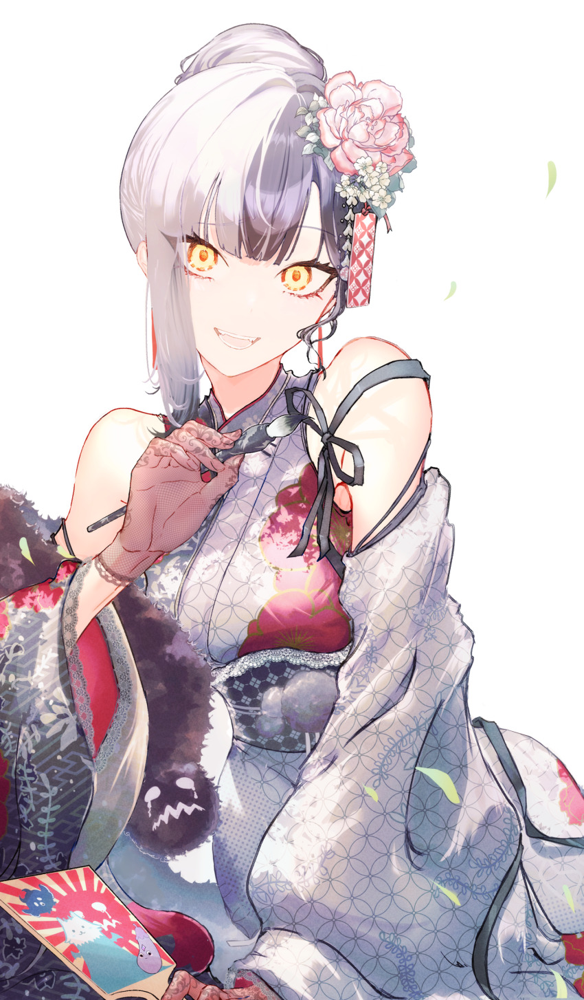 1girl, absurdres, arm_support, bare_shoulders, black_hair, black_shawl, breasts, calligraphy_brush