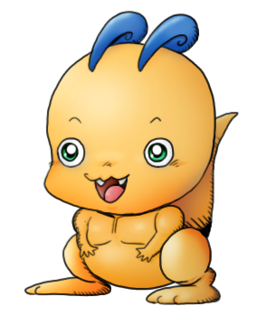 bun_(digimon), c'mon_digimon:_the_capering_monster_bun, digimon, digimon_(creature), fangs, happy, simple_background, smile