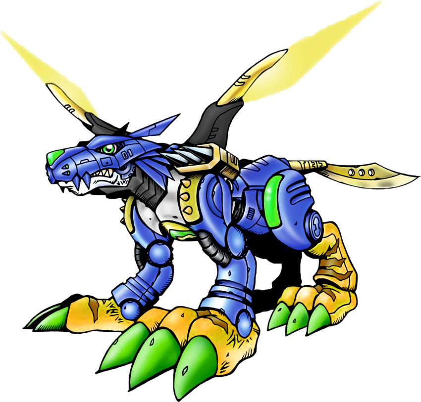 digimon, digimon_(creature), digimon_rearise, highres, metalgarurumon, metalgarurumon_(story_climax_anniversary_ver.), solo, transparent_background