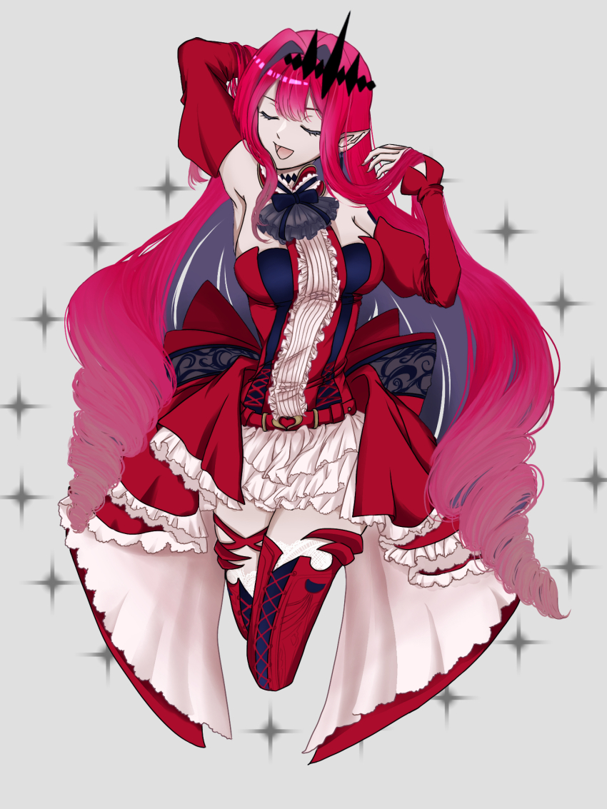 1girl, arm_behind_head, arm_up, armpits, baobhan_sith_(fate), baobhan_sith_(first_ascension)_(fate), black_bow, boots