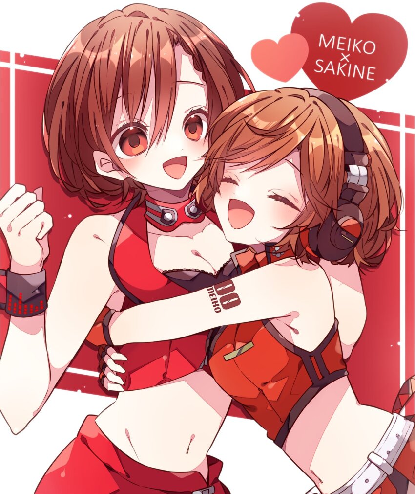 2girls, ^_^, black_bra, border, bra, bracelet, braid, breasts