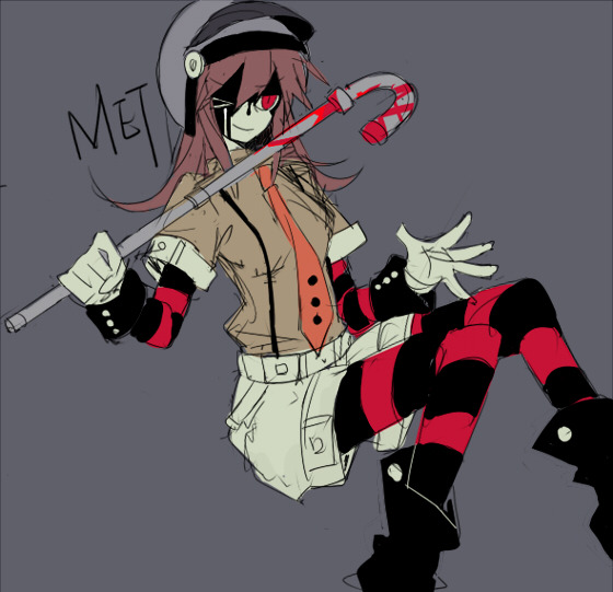 1girl, blood, blood_on_face, brown_hair, flat_color, funamusea, grey_background, helmet