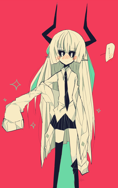 1girl, blush, collared_shirt, demon, demon_horns, funamusea, genderswap, genderswap_(mtf)