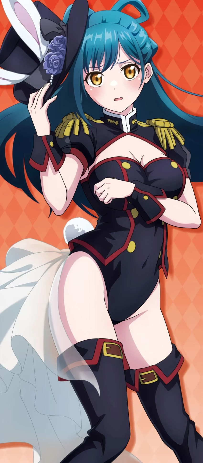 absurdres, animal_ears, anti-demon_corps_uniform, artist_request, azuma_himari_(mato_seihei_no_slave), breasts, cleavage, green_hair