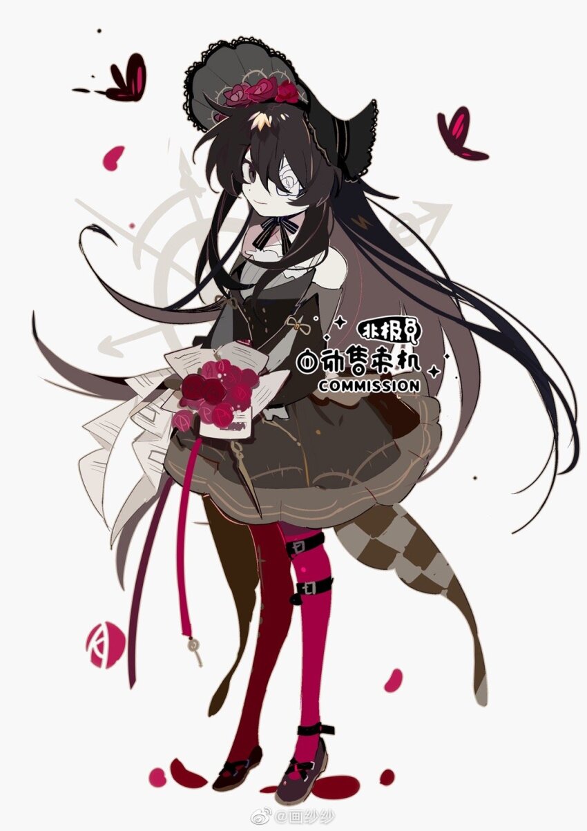 1girl, bare_shoulders, belt, belt_buckle, black_belt, black_bow, black_bowtie, black_butterfly