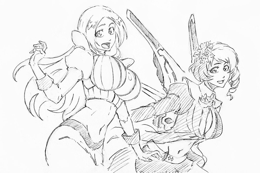 2girls, alisa_boskonovich, bleach, bleach:_sennen_kessen-hen, breasts, cleavage, inoue_orihime, large_breasts