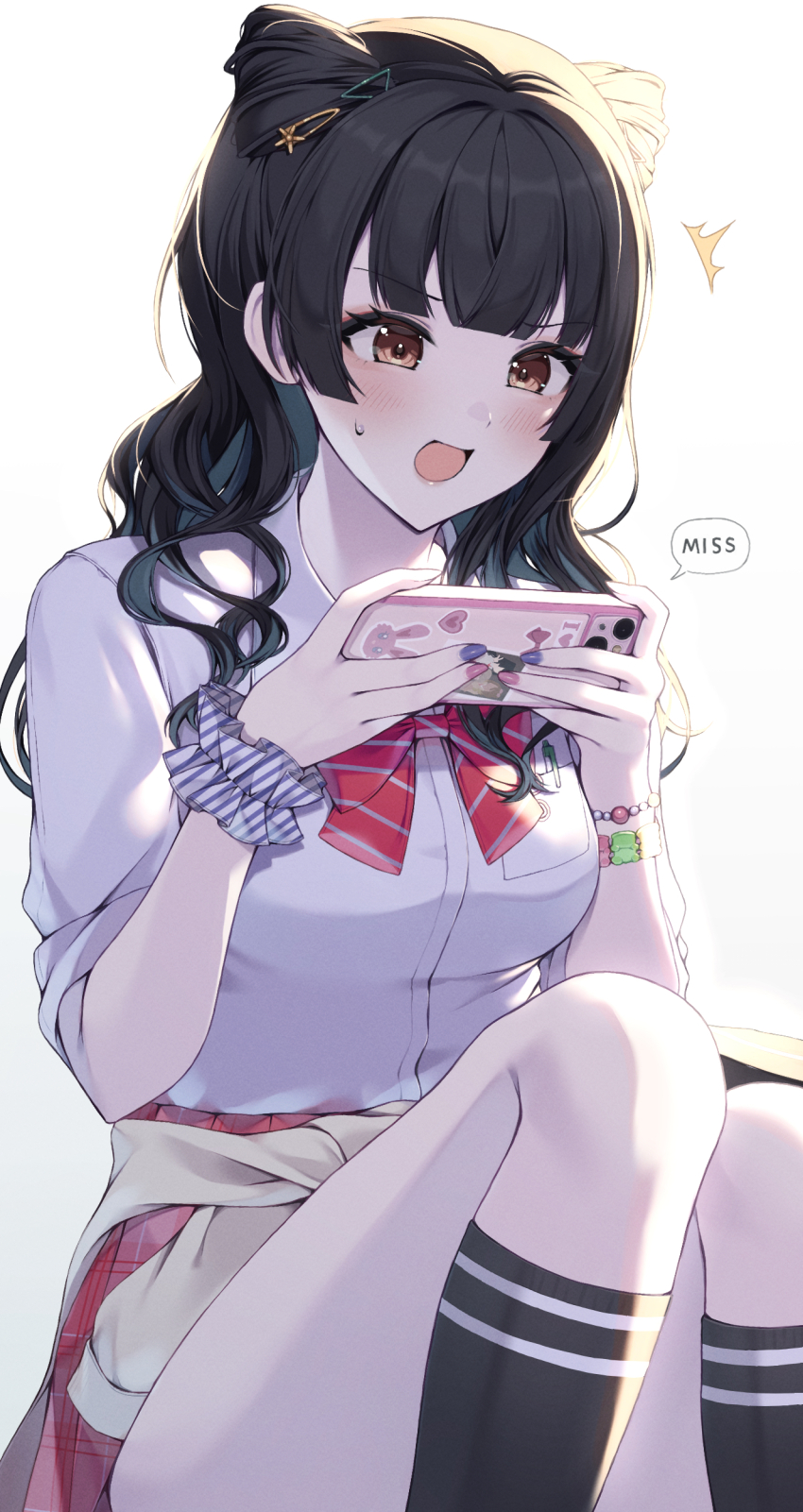 10_(user_cwuu4848), 1girl, :o, ^^^, absurdres, bare_legs, black_hair, black_socks