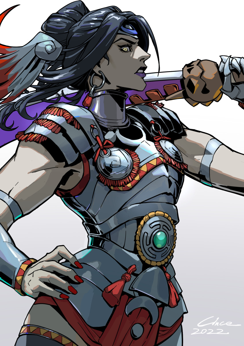 1girl, 2022, absurdres, armlet, armor, black_hair, chinese_commentary, circlet