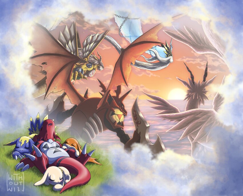 digimon, digimon_(creature), digital_hazard, dragon, elecmon_(violet), four_great_dragons, goddramon, guilmon