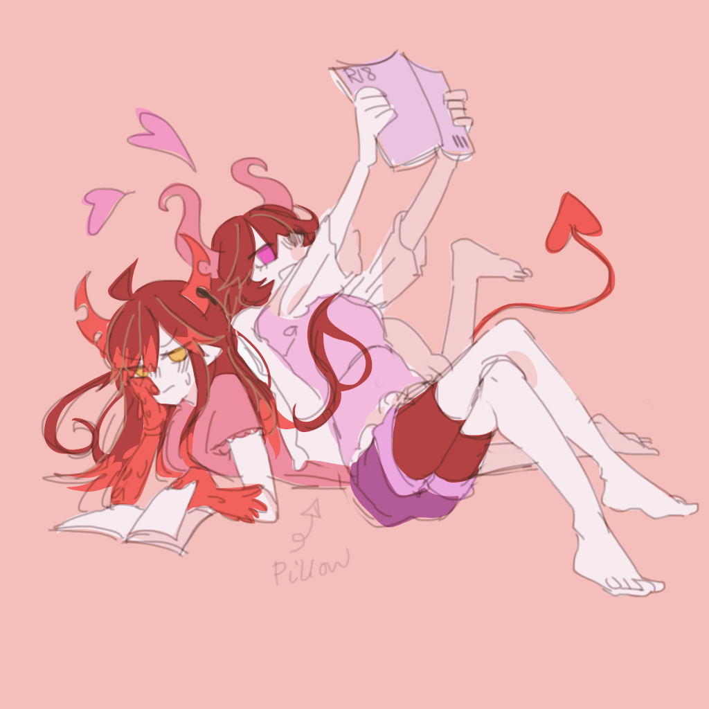 2girls, black_hair, demon_girl, demon_horns, demon_tail, funamusea, genderswap, genderswap_(mtf)