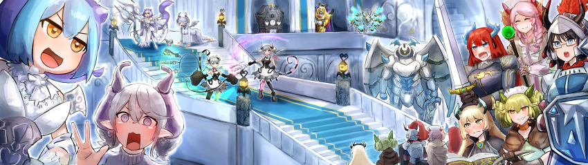 absurdres, apron, arianna_the_labrynth_servant, ariane_the_labrynth_servant, blonde_hair, blue_eyes, blue_hair, breasts