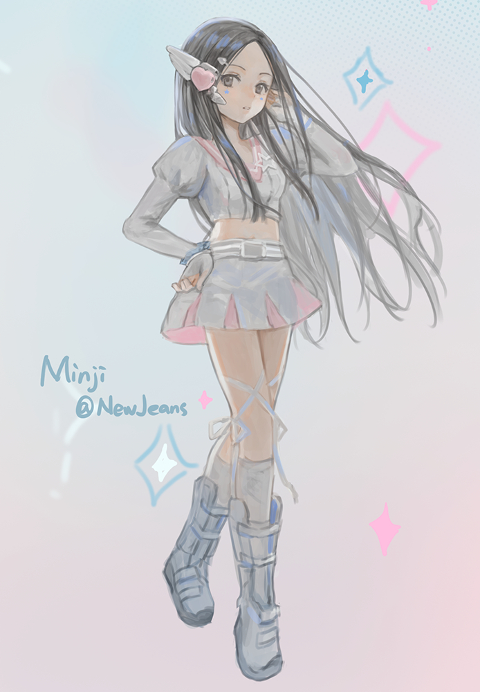 1girl, animification, belt, black_eyes, black_hair, catzz, character_name, copyright_name