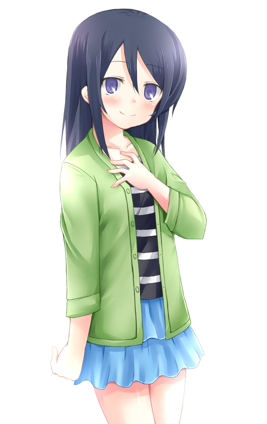1girl, aragaki_ayase, bad_id, bad_pixiv_id, black_hair, casual, female_focus, flat_(joppin_karu!), flat_(ko-do), highres, long_hair, ore_no_imouto_ga_konna_ni_kawaii_wake_ga_nai, purple_eyes, solo