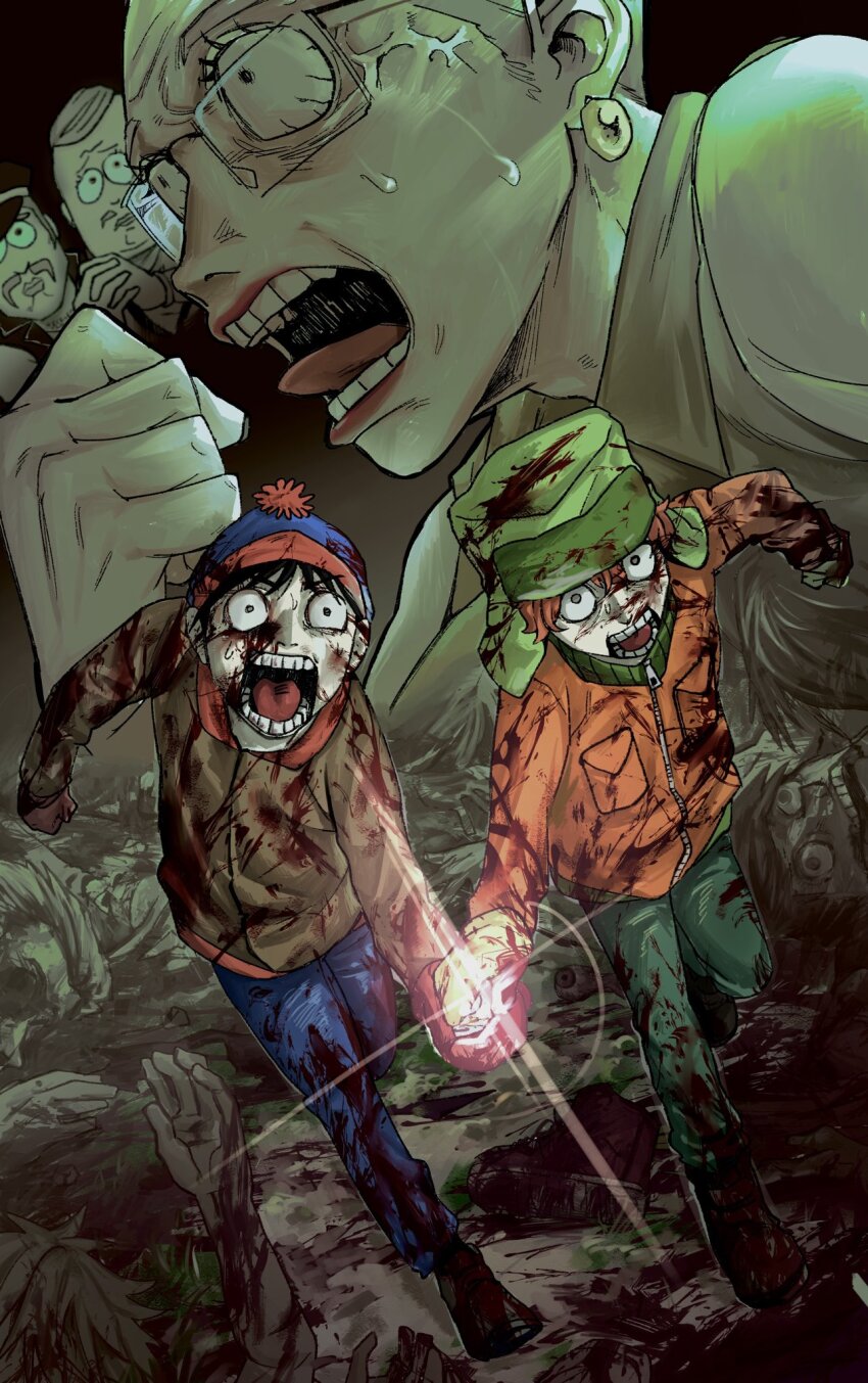 5boys, beanie, big_gay_al, black_hair, blood, blood_on_clothes, blood_on_face, blue_headwear