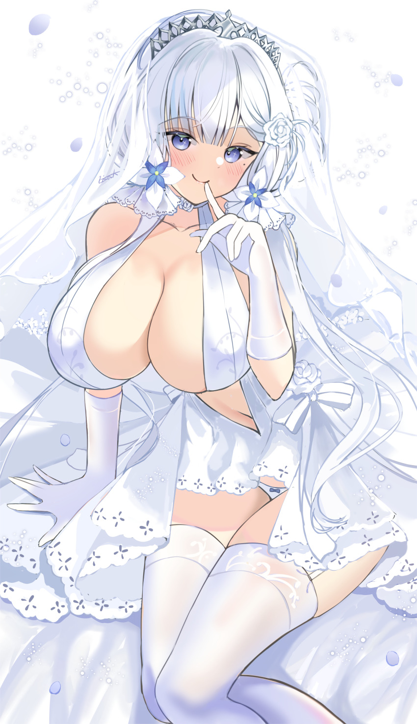 1girl, absurdres, azur_lane, bare_shoulders, breasts, bridal_veil, center_opening, cleavage