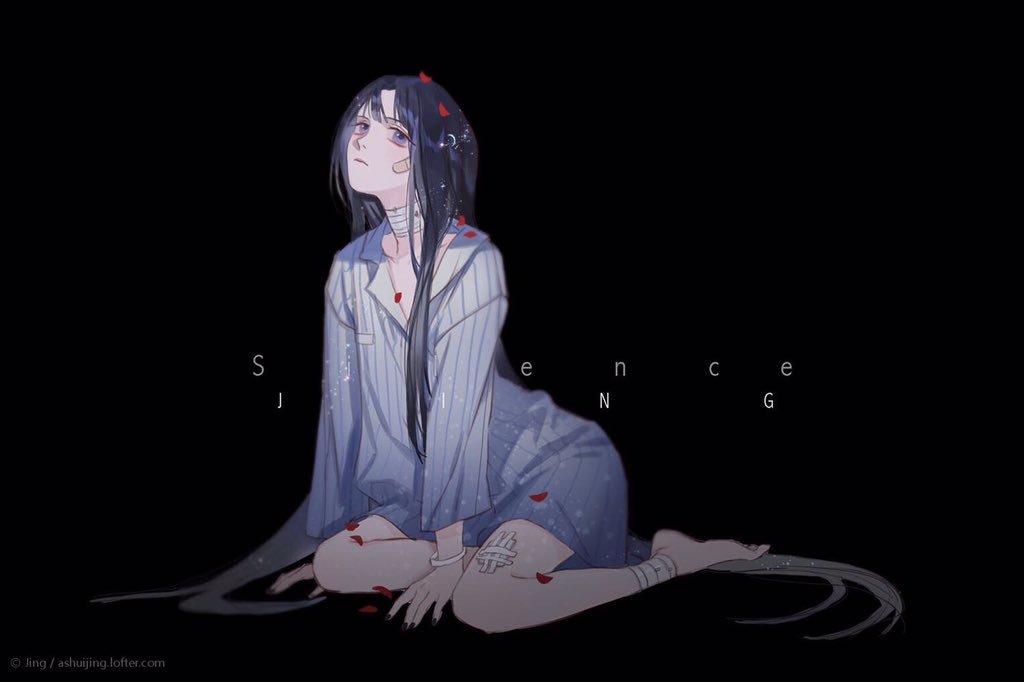 1girl, absurdly_long_hair, artist_name, ashuijing, bandaged_leg, bandaged_neck, bandages, bandaid