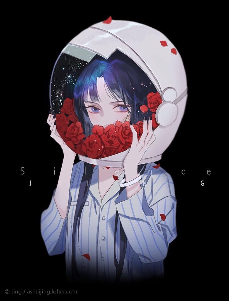 1girl, artist_name, ashuijing, black_background, black_nails, blunt_bangs, bracelet, buttons