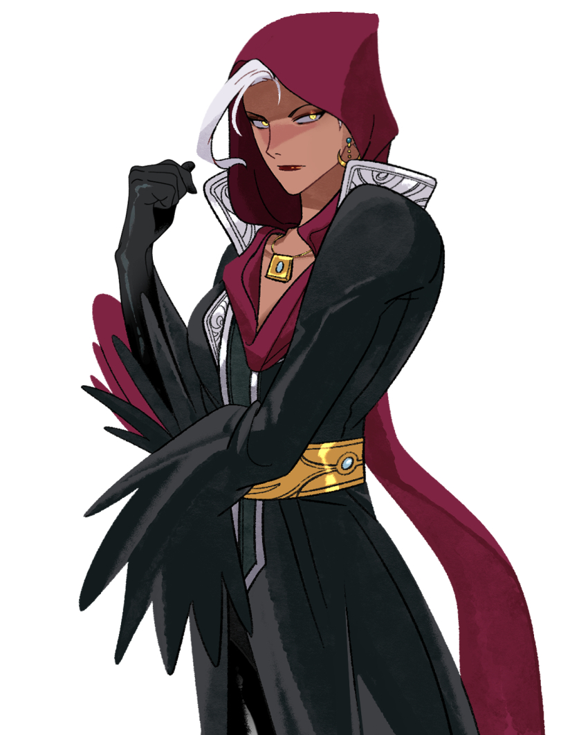 1girl, belt, black_gloves, breasts, dark-skinned_female, dark_skin, dobok, dress