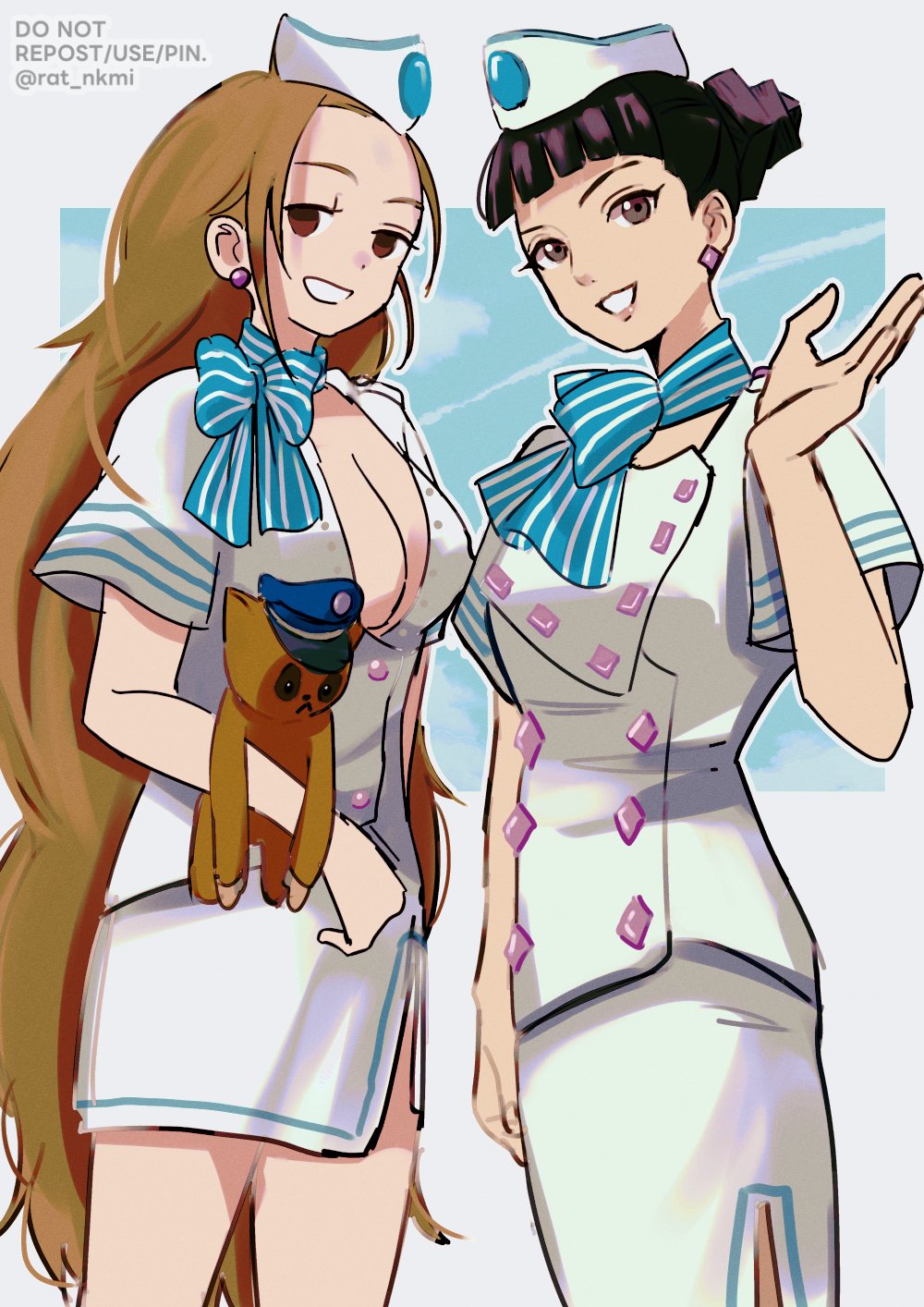 2girls, ace_attorney, ace_attorney_investigations, black_hair, breasts, brown_eyes, brown_hair, cammy_meele