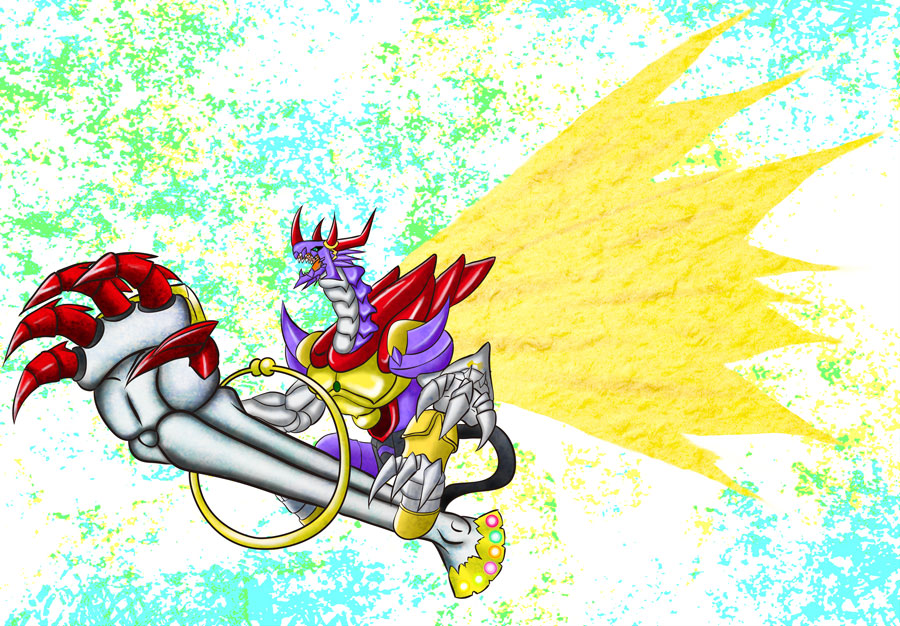 arresterdramon_superior_mode, brave_snatcher, claws, digimon, digimon_(creature), dragon, fusion, sharp_teeth, solo, tail, teeth, wings