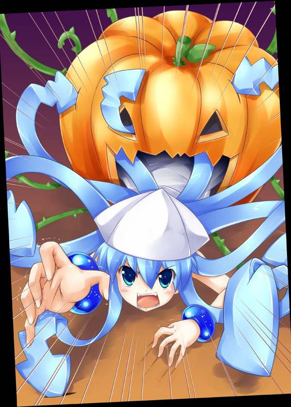 1girl, blue_eyes, blue_hair, bracelet, female_focus, fijimoto_akio, fujimoto_akio, halloween