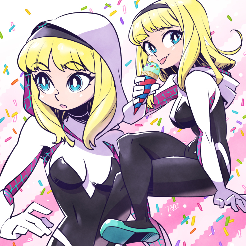 1girl, :o, abstract_background, ballet_slippers, blonde_hair, blue_eyes, bodysuit, bright_pupils