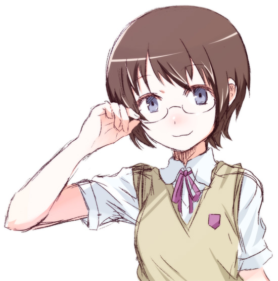 :3, akku_lude, brown_hair, glasses, grey_eyes, ore_no_imouto_ga_konna_ni_kawaii_wake_ga_nai, school_uniform, short_hair
