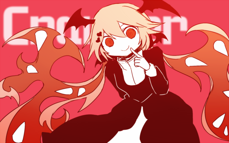 1girl, @_@, black_dress, cranber_(funamusea), demon_girl, demon_horns, dress, funamusea