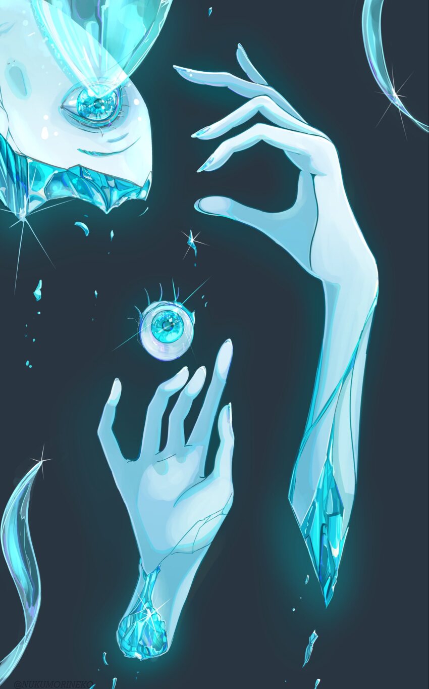 1other, androgynous, aqua_eyes, aqua_hair, black_background, blue_eyes, blue_hair, blue_theme