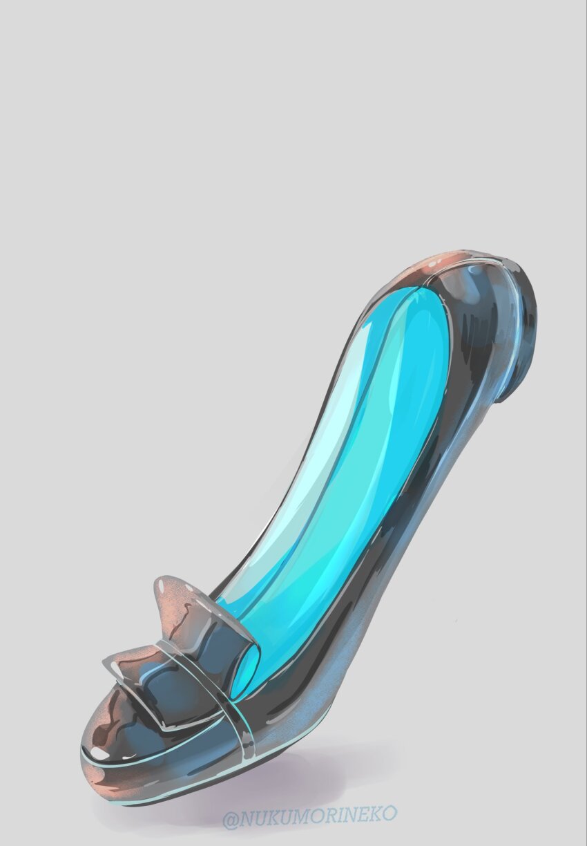 black_footwear, blue_theme, colored_shoe_interior, footwear_focus, gem_uniform_(houseki_no_kuni), grey_background, heel_up, highres