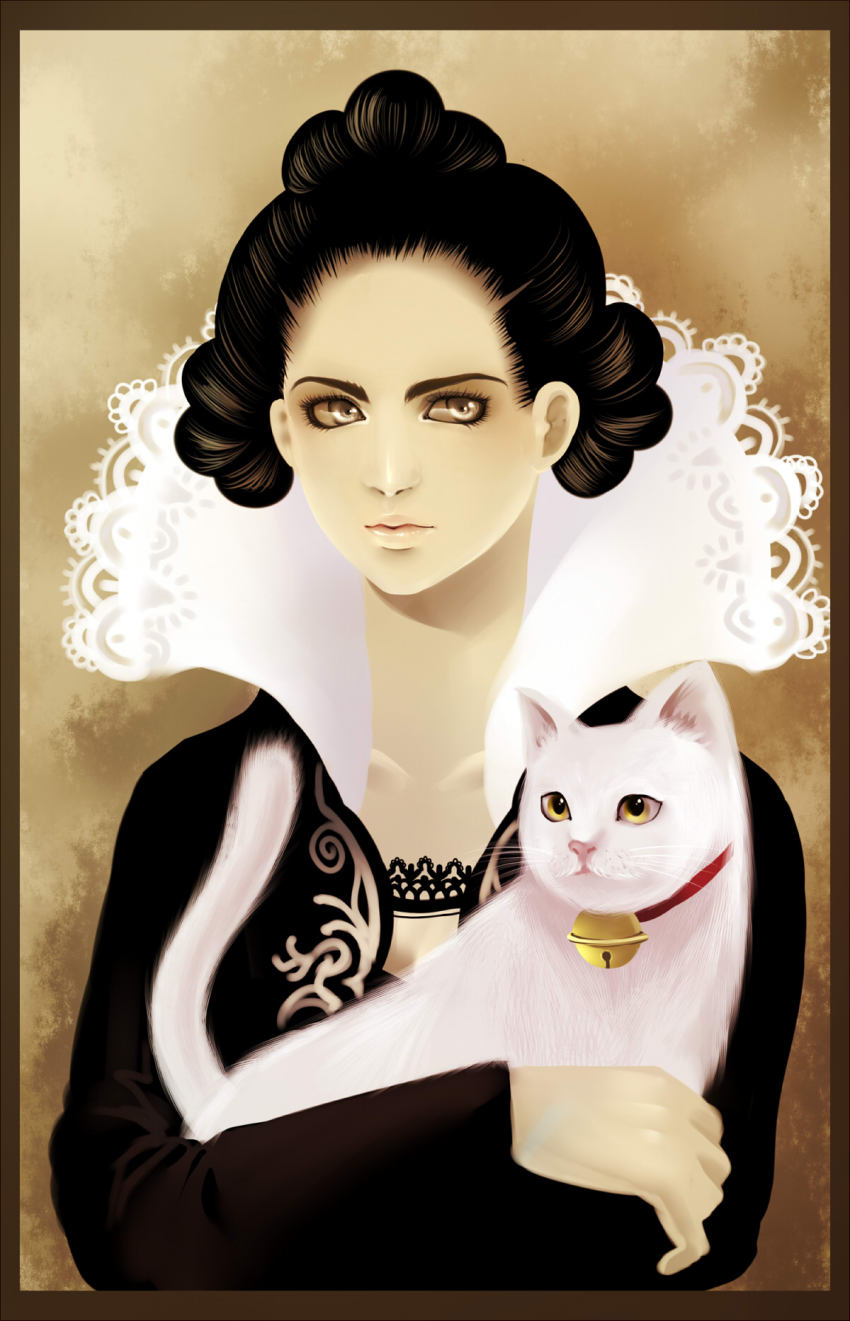 1girl, bad_id, bad_pixiv_id, bell, cat, female_focus, fuguta_sazae, highres