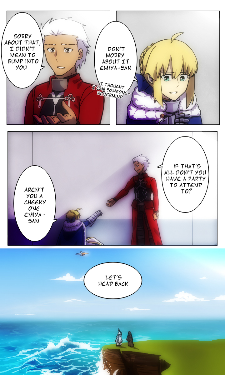 1girl, 3boys, ahoge, archer_(fate), artoria_pendragon_(fate), blonde_hair, blue_bow, bow