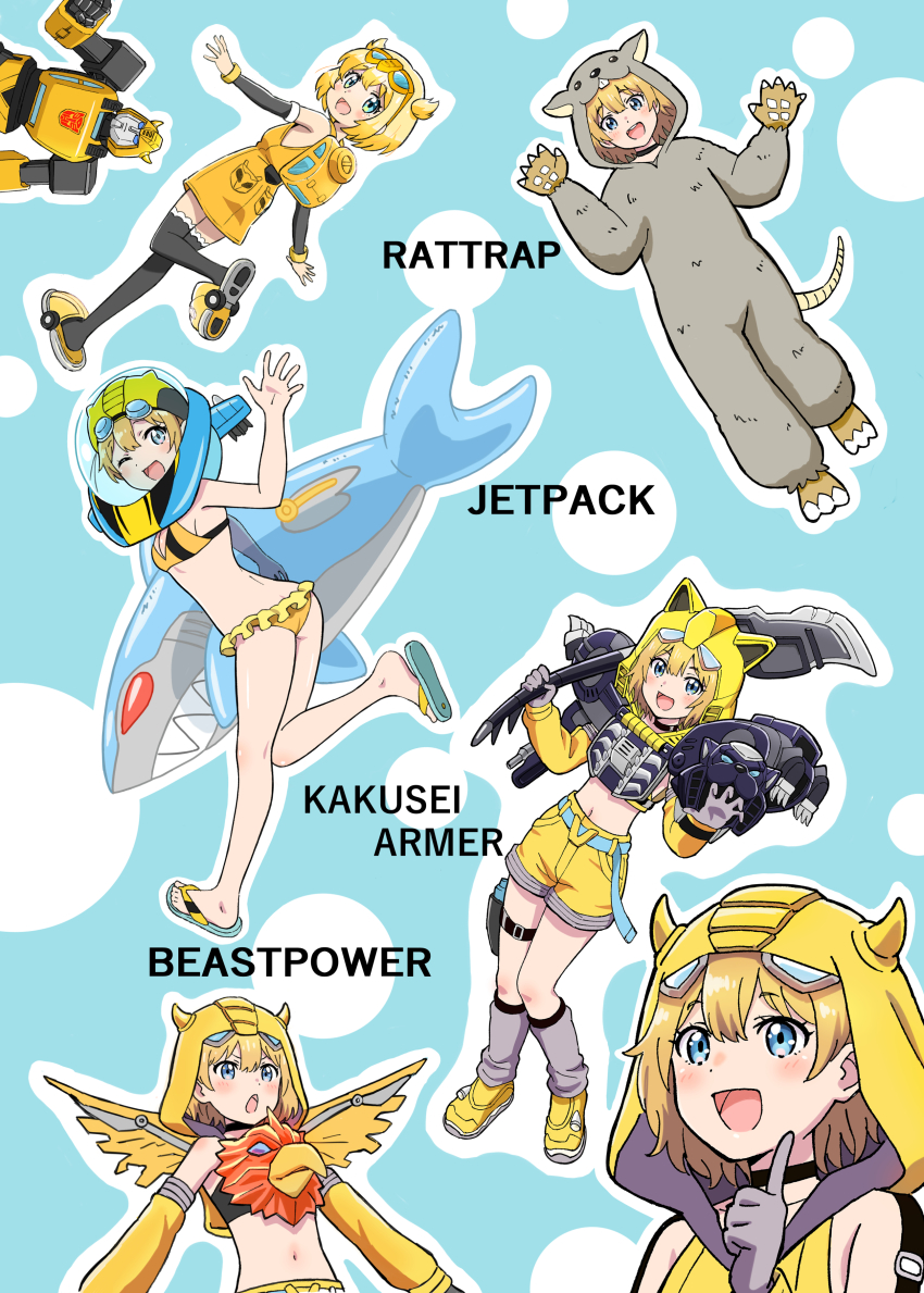 1girl, absurdres, aged_down, animal_hands, animal_hood, autobot, backpack, bag